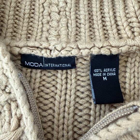 Y2K Camel Brown Textured Knit Hoodie Zip Front Chunky Sweater Jacket M Bratz - Picture 3 of 6